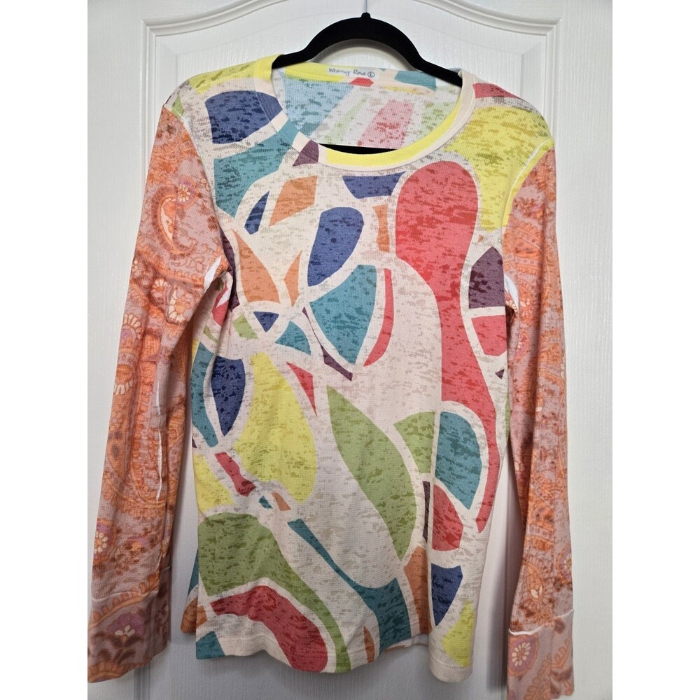 Whimsy Rose Womens Large Abstract Burnout Long Sleeve Top Shirt Burnout Boho USA